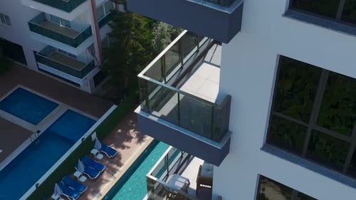 Aerial View Luxury Residential Complex With Azure Pool and Kids' Water Slides By the Mediterranean