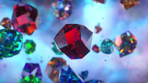 Abstract Geometric Crystals Rotating with Colorful Light Reflections