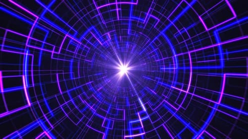 Abstract technology background of glowing digital hyperspace tunnel in the Universe. Time travel