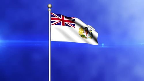 British Antarctic Territory Flag Waving on Blue Background