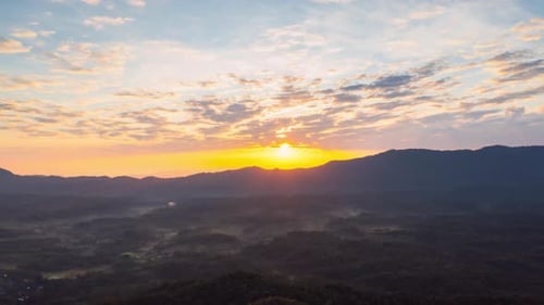 Aerial view Beautiful of morning scenery Golden light sunrise