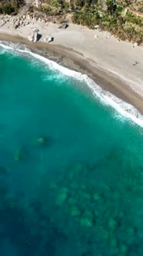 Vertical Video Azure Beach on the Mediterranean Sea Aerial View
