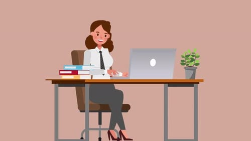 Female Office Worker Working On Computer In Office 4K