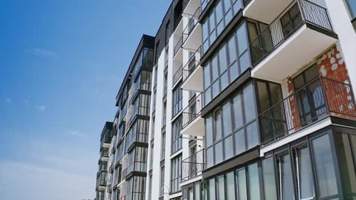 Modern facade of multi-storied-building. New apartment building in black