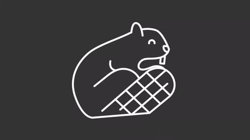 Animated Beaver Icon Chewing Wood in Minimalist Line Art Style