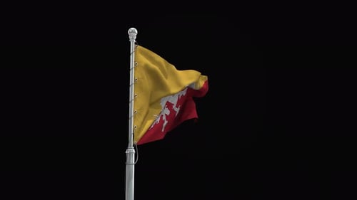 Bhutan National Flag Waving Animation on Black Background
