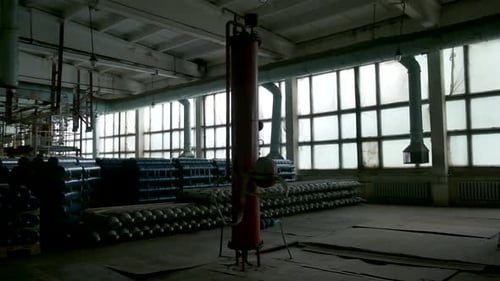 Equipment at the Factory Clip A Large Room with Huge Bolons of Gas That Move and Lie on Top of Each