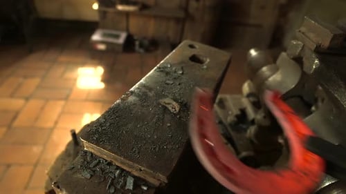 Red Hot Horseshoe on Anvil Close Up