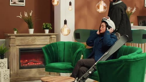 Friends in Alpine Hotel Lounge Area