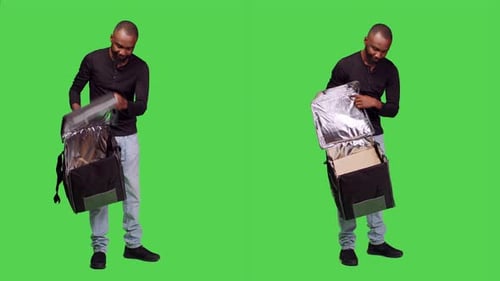 African American Person Working As Deliveryman on Camera