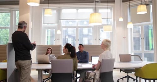 Team leader talking to his business team