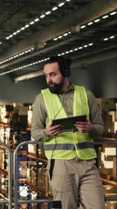 Vertical Video Employee Working As a Call Center Agent Within Distribution Center