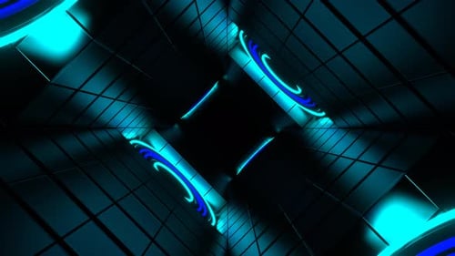 Blue And Cyan Neon Rings Rotation Tunnel Background Vj Loop In 4K