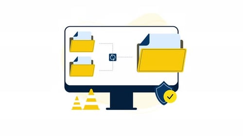 Data transfer secure file movement between computer folders on screen.