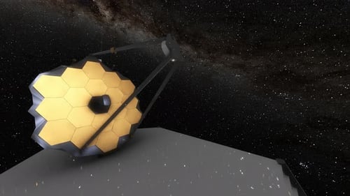 James Webb Space Telescope JWST Fixed Action Camera Style Rotating in Deep Space with Milky Way Gala