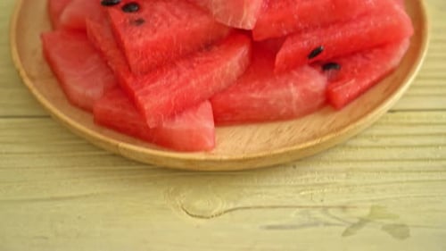 fresh watermelon sliced on plate
