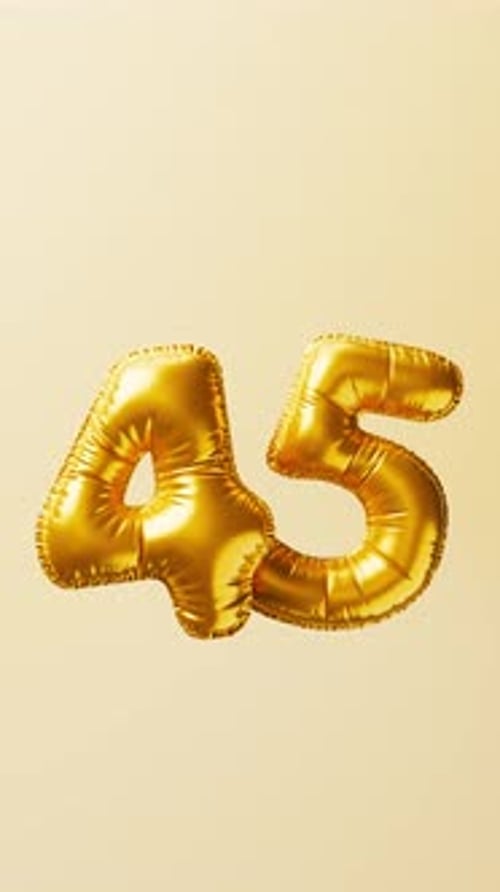 Golden Balloons Number 45 Rise and Float Animation Anniversary Concept 3d Render