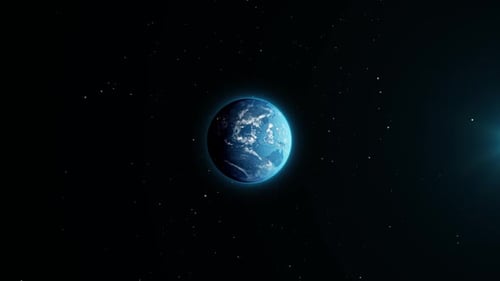 Closeup View of Blue Earth Space at Night and Day Lights on Planet