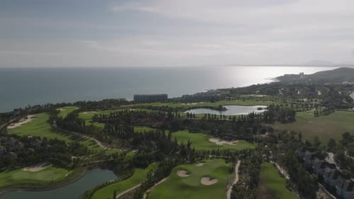 Coastal Golf Course Aerial View on Sunny Day