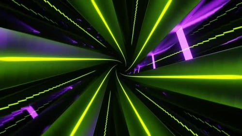 Green And Purple Neon Glowing Spiral Hex Tunnel Background Vj Loop In HD