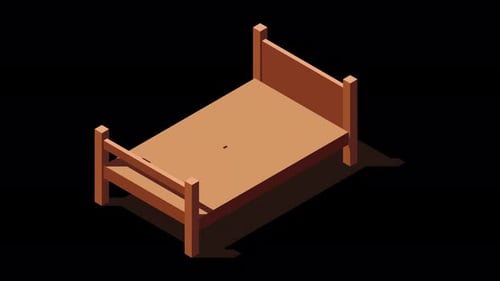 Animated Isometric Bed Assembly with Mattress and Pillow