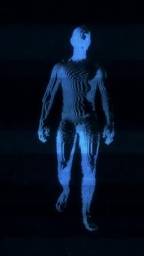 Walking Character Loop Digital Blue Modulation Wireframe