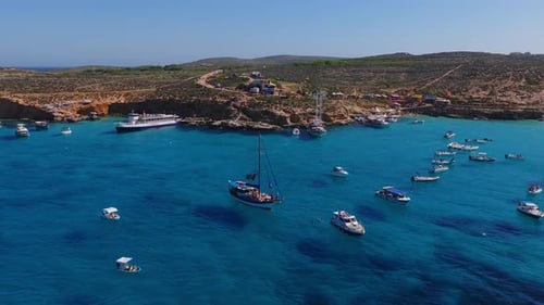 Aerial View of Blue Lagoon Comino Malta with Saint Marys Tower