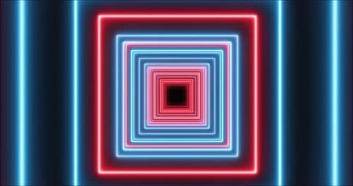 Red and Blue Neon Square Tunnel Loop Background