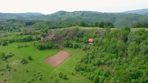 Aerial view of rural countryside landscape in springtime