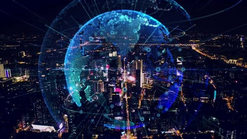 smart Connected city skyline. Futuristic network concept, city Technology