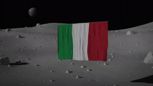 3D Italian Flag Waving on Moon with Earth Background