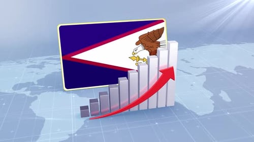 American Samoa Flag With Increasing Bar Chart Graph And Arrow Red