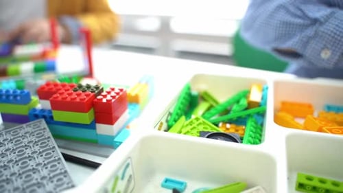 Robotics Programming Class Children Construct and Code Robot STEM Education Using Constructor