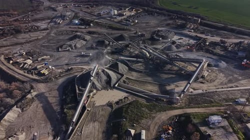Aerial View of Gravel Quarry Aggregate Production Site