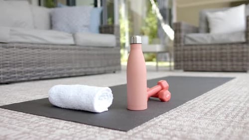 Workout Mat with Weights, Towel, and Water Bottle