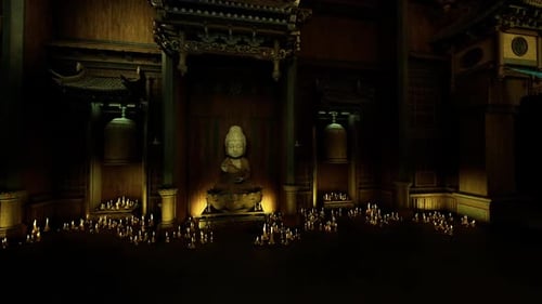 Cadre de temple ancien avec lampes incandescentes et ambiance tranquille