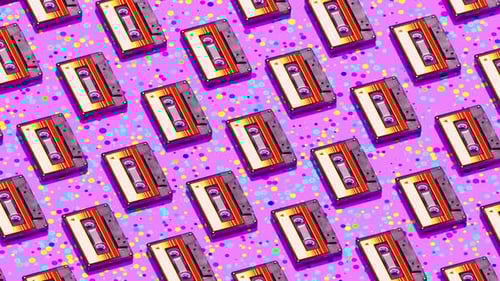 Colorful Retro Cassette Tapes Animated Looping Pattern