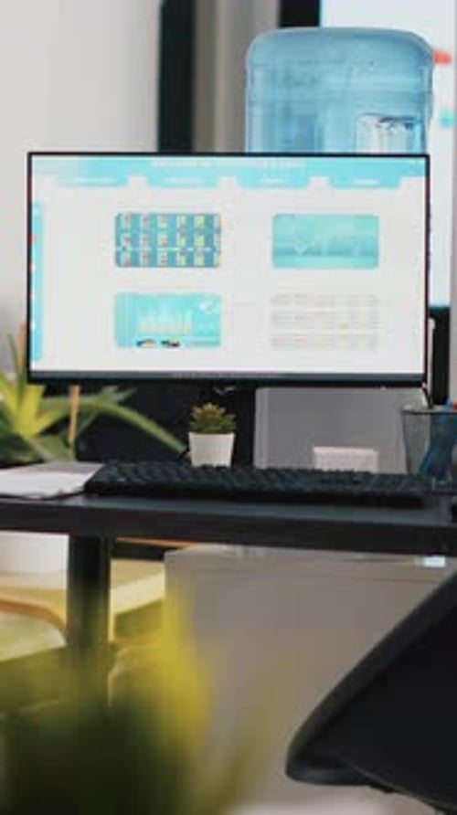 Vertical Video Computer Screen on Brokerage Firm Office Desk Showing Volatile Stock Exchange