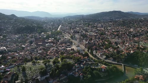 Panoramic Aerial View of Sarajevo and Surrounding Mountains Bosnia and Herzegovina