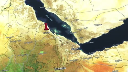 Animated Pushpin Drops on Eritrea Map Location