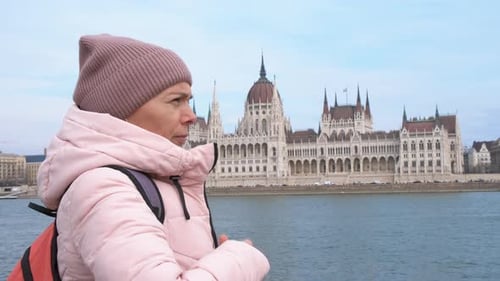 Woman Admire Budapest Parliament