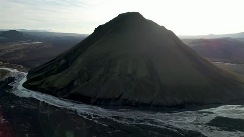 Aerial View Of Maelifell Volcano And Icelandic Landscape At Sunset aerial-view-of-maelifell-volcano-and-icelandic-landscape-at-sunset