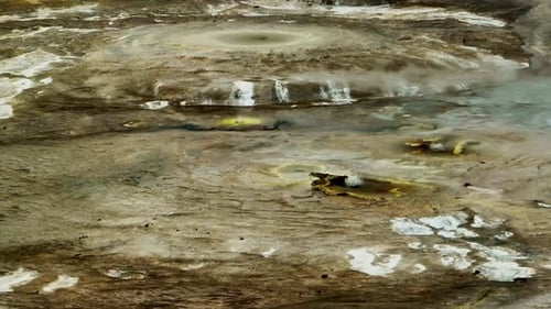 Aerial view of a Geyser in a hot spring in Southern Region, Iceland.