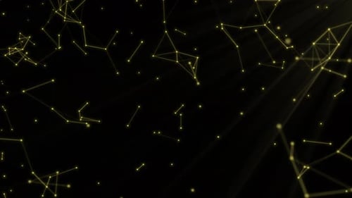 Netzwerkverbindung von beweglichen Punkten und Linien. Abstrakter goldener Luxus-Hintergrund mit Sonnenschein