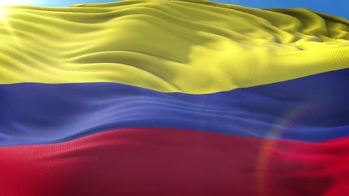 Realistic Waving Colombian Flag Loop under Bright Sky