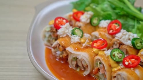 fresh spring roll with crab and sauce and vagetable - healthy food style