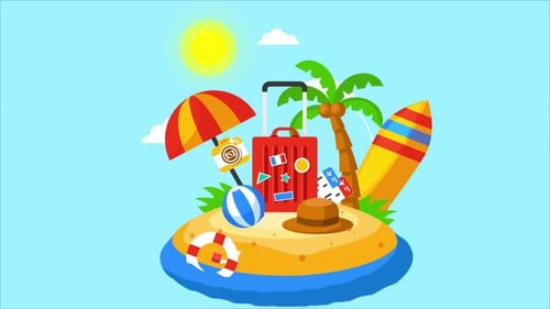 Animated Travel and Vacation Scene in Flat Design Style