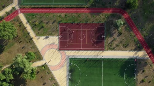 Aerial Top View of a Soccer and Basketball Courts