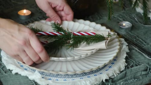 Festive Christmas Table Setting with Candy Canes