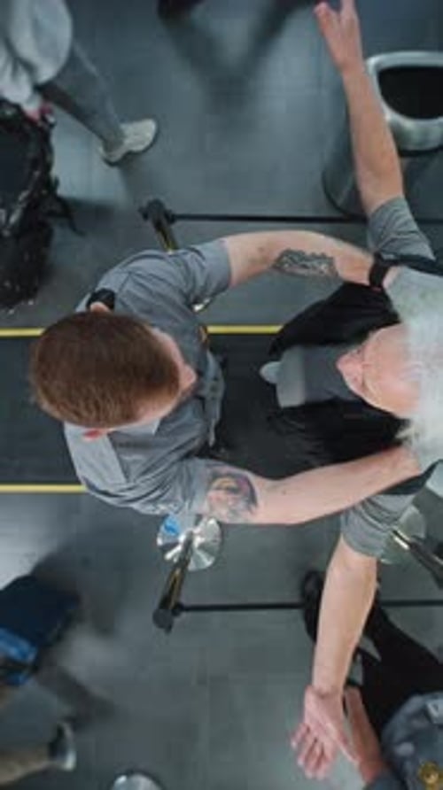 Diverse People Passing Through Xray Metal Detector Scanner Airport Worker Checking Passengers